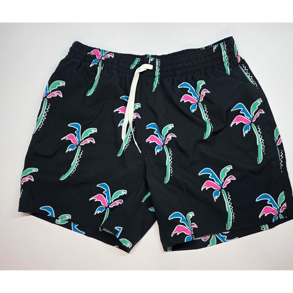 Chubbies Mens Swim Trunks Black Neon Palm Tree Print 5.5 Inch Inseam Large L